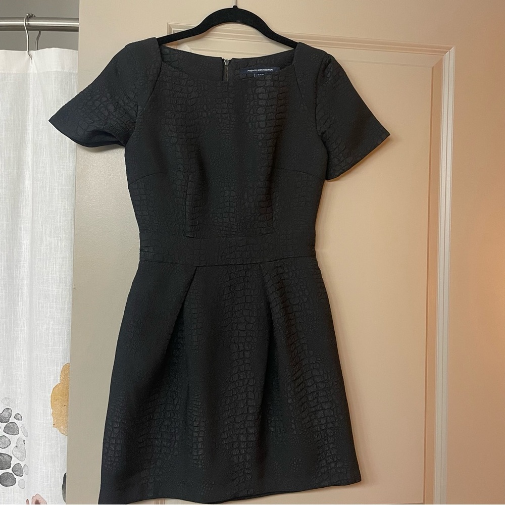 Black French connection textured boat neck dress
